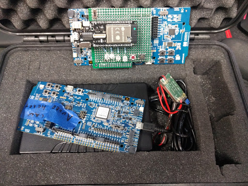 Nordic Semiconductor nRF52840 Development Kit connected to a Lolin D32 ESP32