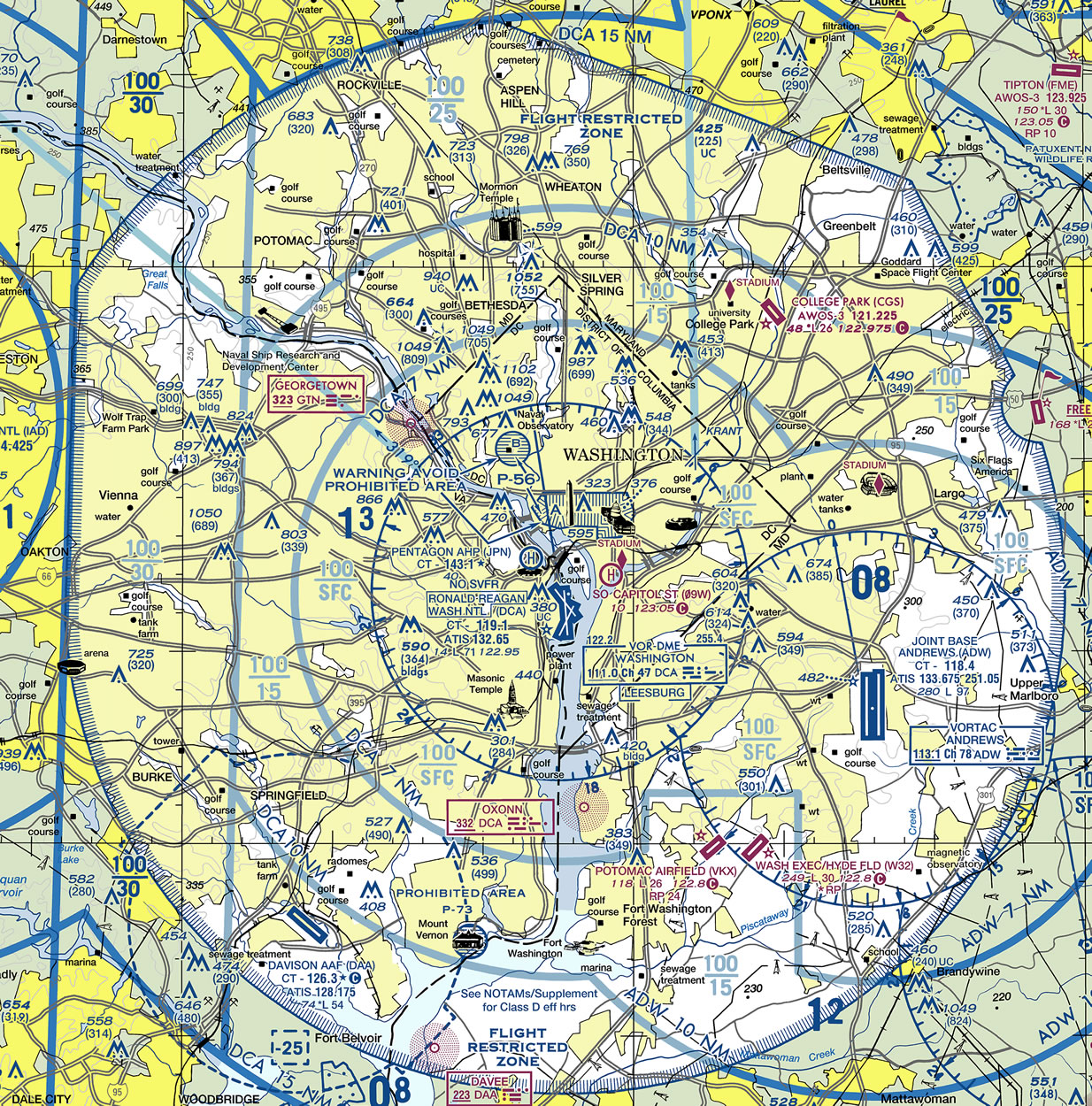 The Washington DC Terminal Area Chart for manned VFR flight